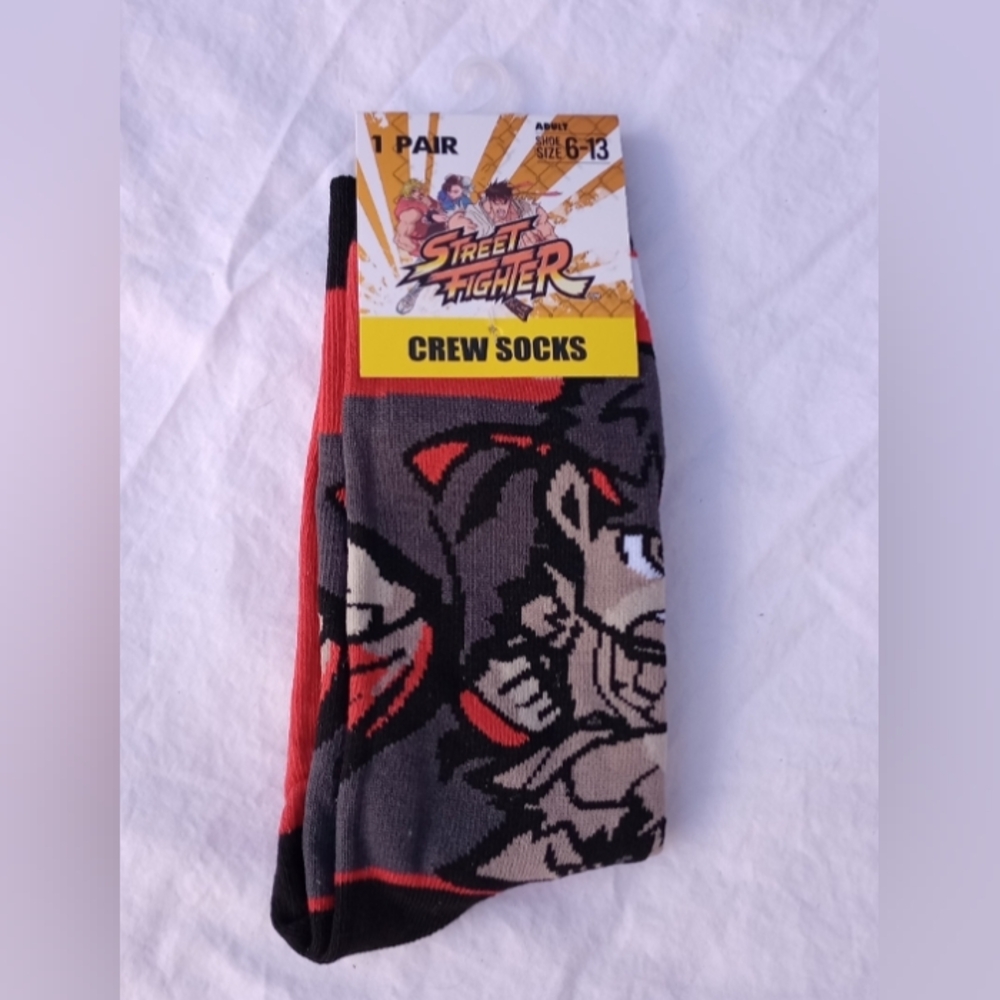 Capcom Street Fighter Crew Socks Casual Party Unisex Retro Streetwear Black Red